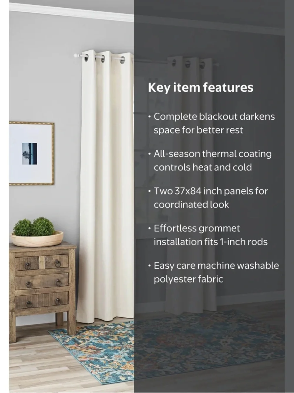 Mainstays Textured Solid Blackout Grommet Curtain Panel Pair, 2 Panels, 37”x84”